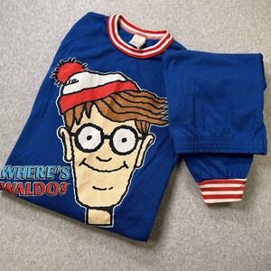 Vintage 90s Where's Waldo Pajama Set Wormser Made USA Youth 12–14 Shirt‎ Pants